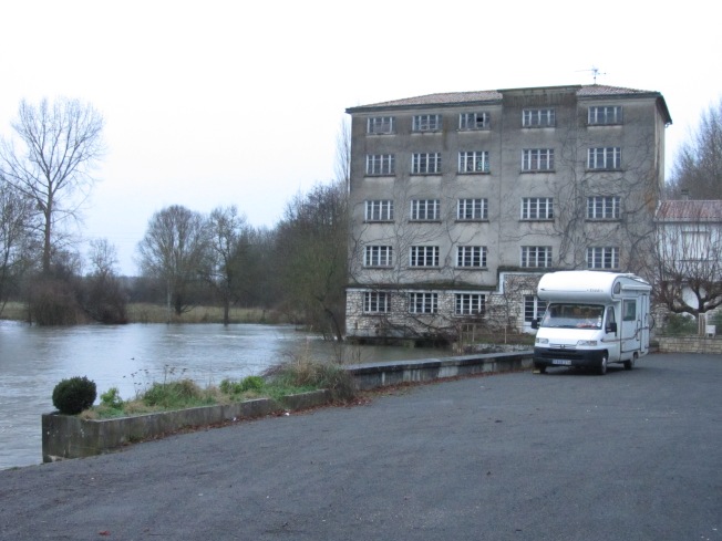 The swollen rive Charente at Vars, our overnight stop