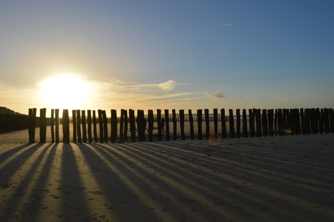 The recent breakwaters installed on Wissant Beach in a stunning sunset